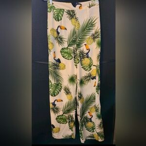 Toucan Tropical Print Wide-Leg Pants